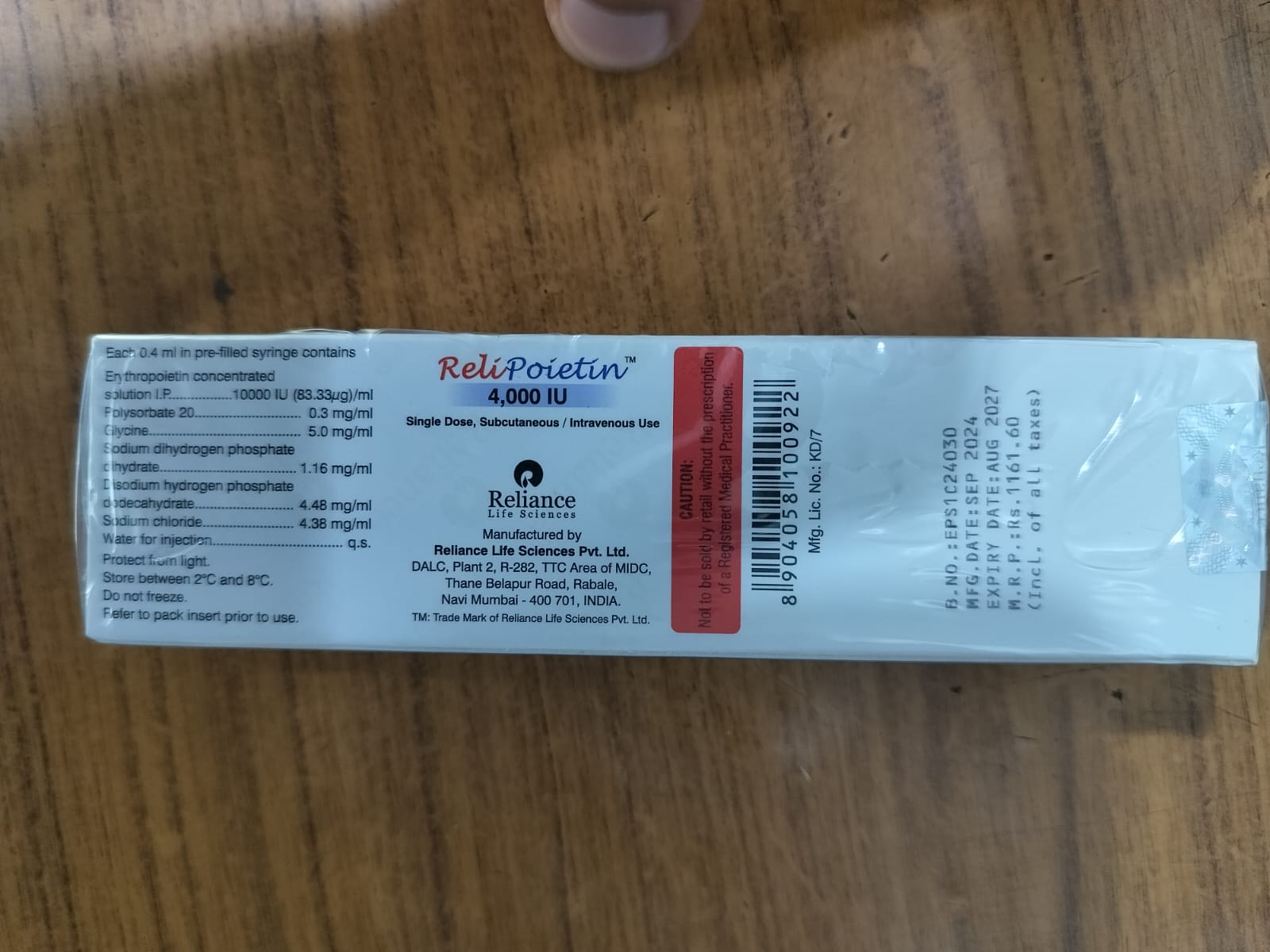 Relipoietin 4000iu - Erythropoietin Injection